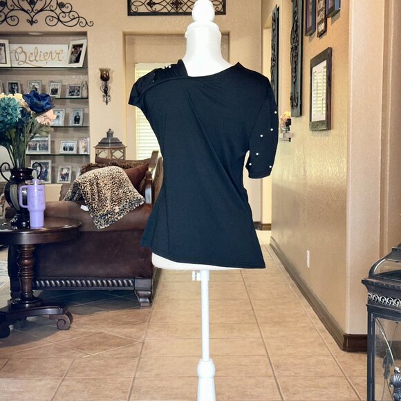 Shein Curve*Asymmetrical Neckline Top Pearl accented Sleeves*EUC - Picture 3 of 4